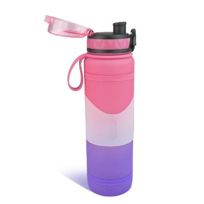 China 1L Tritan Petg Straw Gradual Changing Color Large Sustainable Drink Sport Plastic Water Bottle, with Safe Lock, Time Mark, Sleeve Handle for sale