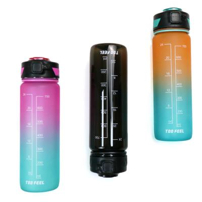 China Sustainable 1000ml Water Bottle With Time Marker Sports Water Jug Glow Color Gradient Travel Tumbler 32 Ounce Sports Plastic Water Bottles for sale