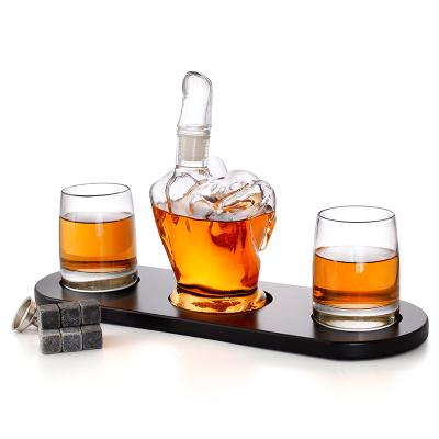 China New Modern Design Middle Finger Whiskey Decanter Finger Shape Decanter Whiskey Set with Two Glasses for sale