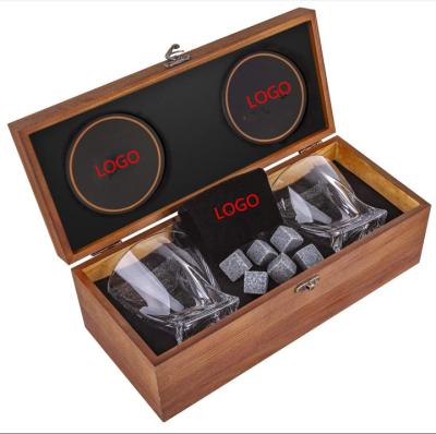 China Whiskey 2pcs Glass Set 9pcs Luxury Crystal Whiskey Whiskey Glass High Quality Stones Glass Set With Wooden Box for sale