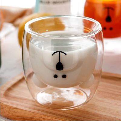 China Minimalist handcrafted borosilicate shape double wall glass milk animal coffee mug for sale for sale