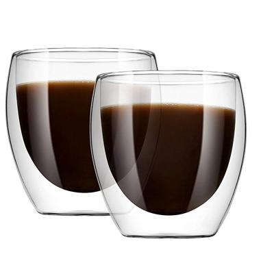 China Minimalist 8oz Double Wall Glass Coffee Tea Mugs Drinking Glasses For Sale for sale