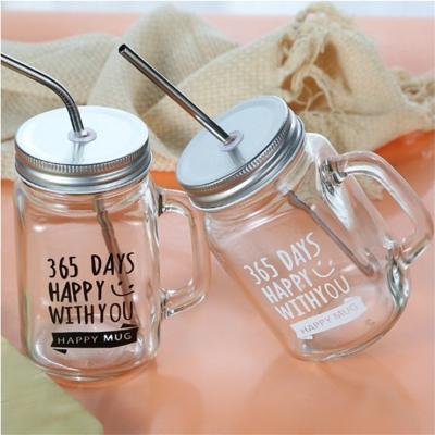 China Traditional Whole Sale Mason Jar With Lid 450ml Glass Mason Jar With Straw for sale