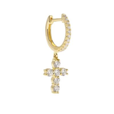 China Wholesale CLASSIC 925 Sterling Silver 18k 14K Gold OEM Rose Gold Plated Customizable Cross Dangle Earrings With Zircon Jewelry for sale