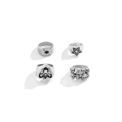 China HHS11 Stainless Steel Punk Rings For Men Excavator Skull Star Flower Patterns Set Rings OEM ODM Factory Customs Service Welcome for sale