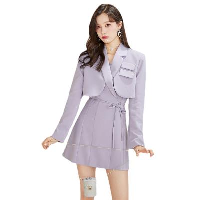 China Anti-wrinkle Spring Suit New Women's Short Top Jacket Belt Design Matching Suit for sale