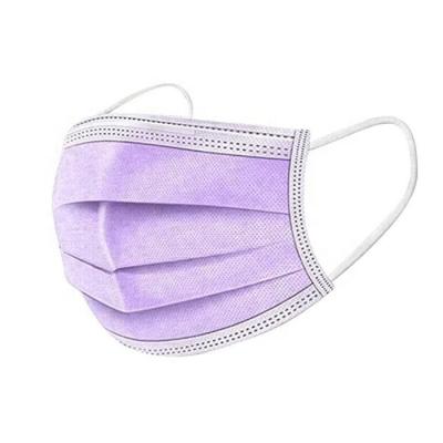 China Hot Sale Adjustable High Quality Nonwoven Mask Disposable 3 Ply Nose Piece Face Earloop Mask Purple for sale