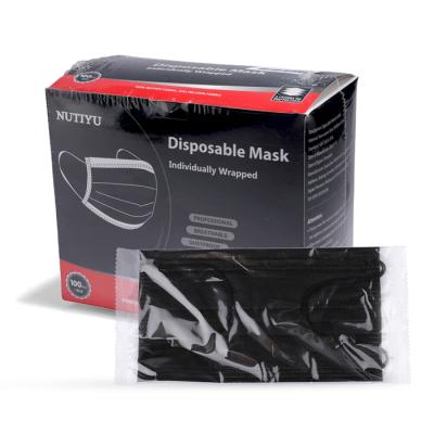 China High Breathability Best Selling 3 Ply Disposable Black Face Masks Earloop Disposable Custom Black Face Masks Boxed for sale