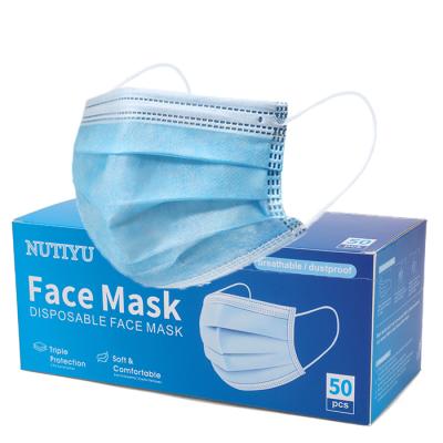 China Breathability Mask 3Ply Meltblown Disposable High Quality Blue Nonwoven Safety Protective Dust Face Mask Customizable LOGO for sale