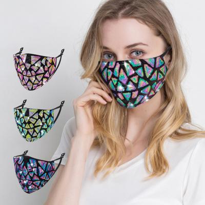 China Adjustable Adult Face Maskss Fashion Color Cotton Maskss Winter Heat Washable Breathable Sequined Ears for sale