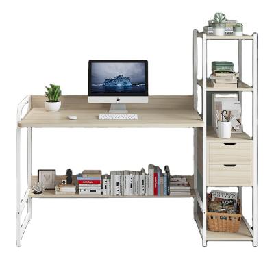 China Foshan Wooden and Metal Rotating Foundation Corners Study Shelf and Writing Desk Computer Table Desk with Storage Rack Shelves for sale