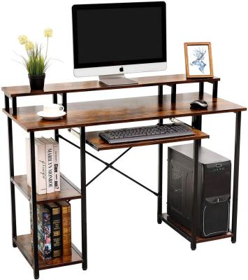 China Durable and Steady Metal Steel Frame Storage Shelf Corner Computer Survey Work Desk Wood Table with Shelves Bookcase Shelf for sale