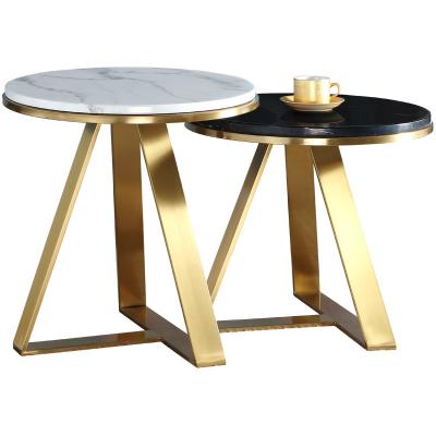 China Tea Table Simple Gold Wrought Sofa Side Modern Luxury Marble Round Steel Coffee Table for sale