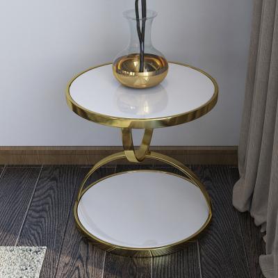 China EUROPEAN Living Room 2 Tiers Apartment Office Sofa Side Table Coffee End Marble Top Table for sale