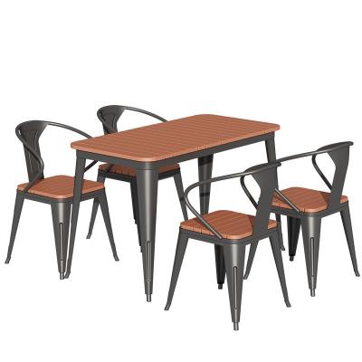 China Weather Resistant Modern Wholesale Metal Wood Leg Table Set Outdoor Dining Chairs for sale