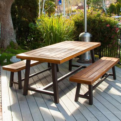 China Weather Resistant Outdoor Furniture Metal Dining And Feasting Tables With 2 Benches for sale