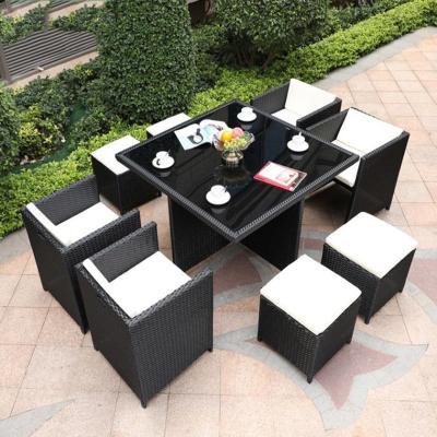 China Modern Indoor Garden Outdoor Dining Table Chair Patio Furniture Sofa Set Suit Wicker Rattan Leisure Rattan Lounge Corner 9 Piece Sets for sale