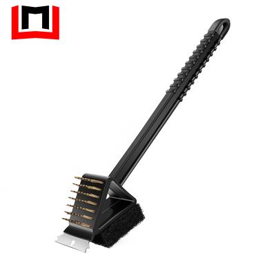 China Easily Cleaned Mesh Scrubber 3-Sided Barbecue Bristle Grill Cleaner Free Grill Brush And Scraper for sale