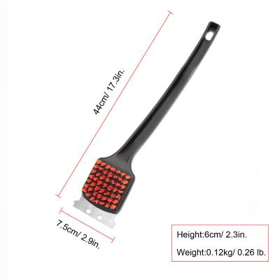 China Easily Cleaned Bristle Free Nylon Grill Brush With Scraper 2 In 1 OEM BBQ Grill Remover Net Cleaning Brush for sale