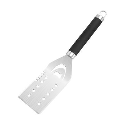 China Easily Cleaned PP Long Handle Perforated Fish Spatula Stainless Steel BBQ Spatula for sale