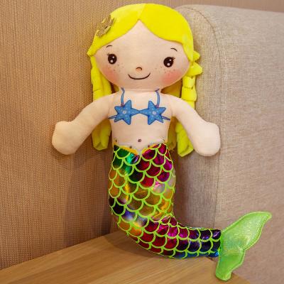 China Custom Eco-Friendly Mermaid Stuffed Toy Personalized Fish Plush Toy With Lasor Gold Cloth Mermaid Plush Hot Toys for sale