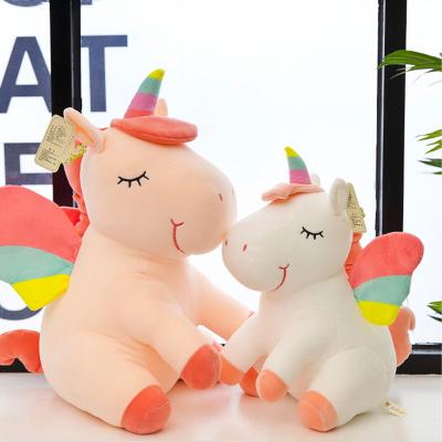 China Wholesale Rainbow Angel Unicorn Large Plush Stuffed Toys Kids Gift/Promotion Design New Sit Pony Doll Animal Toy for sale