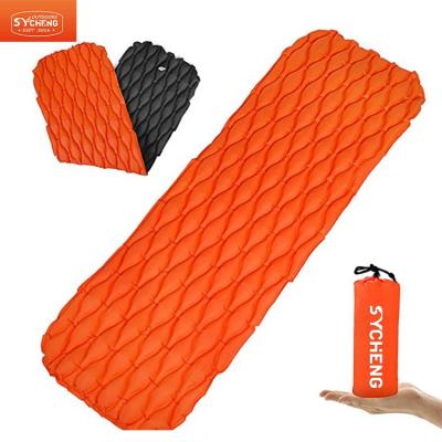 China Custom New TPU Compound Nylon Fabric Protection TPU Inflatable Camping Waterproof Winter Sleeping Self Inflating Camping Mat Air Mattress With Attached Pillow for sale