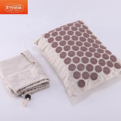 China Shakti Head Canvas Yoga Acupressure Travel Cloth Natural Buckwheat ABS Nails Acupuncture Pillow Massage Mat for sale