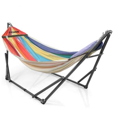 China Aluminum Portable Outdoor Macrame Swing Bed Modern Free Standing Double Camping Hammock Folding Hammocks With Stand for sale