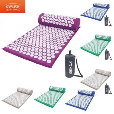 China Hot Selling Comfortable Relieve Stress Pain Yoga Massage Cushion Acupressure Mat With Pillow for sale