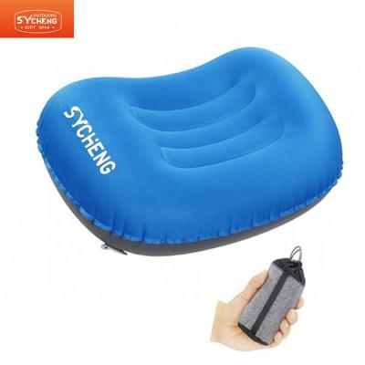 China Cheap Wholesale Anti Snoring Inflatable Sleeping Pillow Foldable Camping Custom Personalized Logo Travel Folding Pillow For Travel for sale