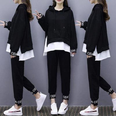 China Custom Wholesale Anti-Wrinkle Long Sleeve Lady Plain Color Pullover Sportswear Women Hoodies Tracker Two Piece Suit for sale