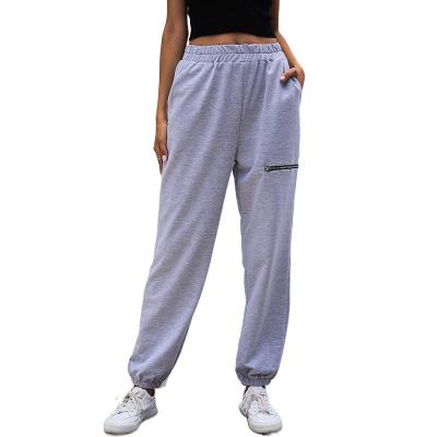 China Wholesale Zipper Anti-Wrinkle Women Solid Gray Blank Jogger Stacked Sweat Pants for sale