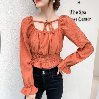 China Korean version of anti-pilling new design 2021 spring shirt long sleeve bubble sleeve slim women's top blouse for sale