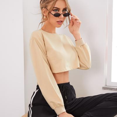 China Breathable Women Crop Solid Color Long Sleeve Hoodies O-neck Crewneck Top Sweatshirt for sale