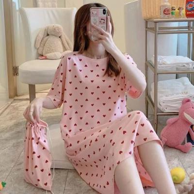 China QUICK DRY Short Sleeve Cartoon Women's Sleep Skirt Cartoon Summer Pajamas Loose Soft Home Wear for sale