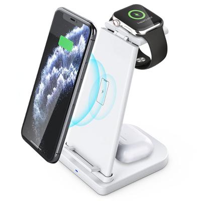 China 5W Mobile Phone Fast Charge 3 in 1 Wireless Charger Stand for Phone SmartWatch Charger Dock for sale