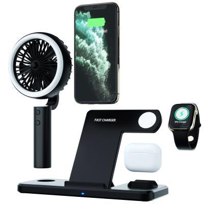 China Hot Selling Fan Mini Portable Wireless Charger with 3 in 1 Wireless Charger with LED Beauty Light for iphone12 case for sale