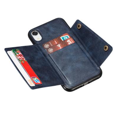 China The latest popular shockproof casual leather phone case with holder in 2021 can insert credit card for iphone xr cell phone case for sale