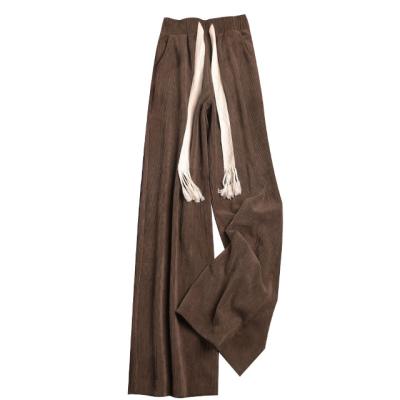 China Brown Chenille Corduroy High Waist Breathable QUICK DRY Ladies Straight Leg Pants for sale