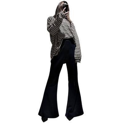 China Dark Blue Shiny Ladies Women Girls QUICK DRY Breathable Straight Polyester Fabric Ladies Flared Pants for sale