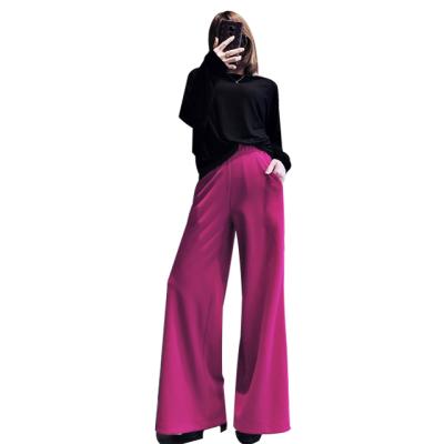 China Ladies Shiny Yoga Loose QUICK DRY Autumn Wide Leg Pants Rose Red Glossy Straight Comfy for sale