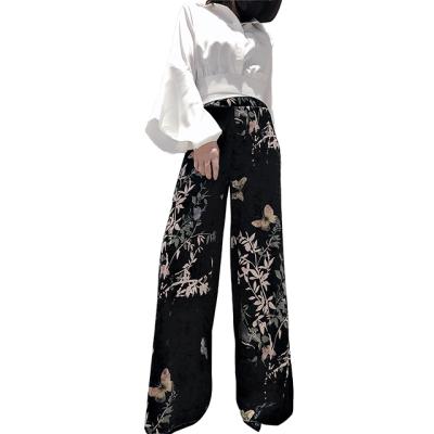 China QUICK DRY Comfy Loose Printed Wide Leg Large High Waist Straight Ladies Velvet Pants for sale