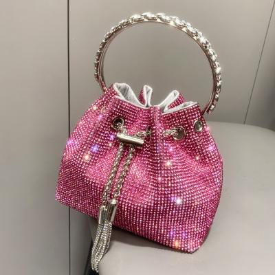 China Metal Ring Jackhammer Bag Shiny Full Drill Bucket Bag Women′s Handbag for sale