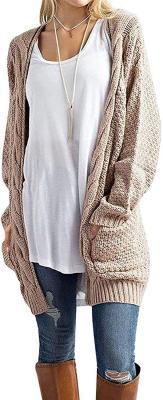 China Women′ S Loose Long Sleeve Knit Cable Cardigans Sweater with Pockets for sale