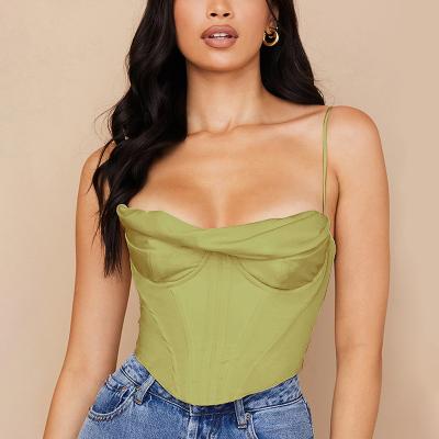 Chine L'été Amazon Explosion Collier de pile sexy Satin os de poisson Plissé gilet suspendu Top réservoir femmes à vendre