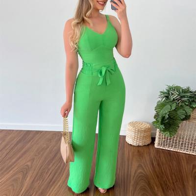 China 2023 V-Neck Short Style Heart Strap High Waist Stick Bag Straight Leg Pants Casual Suit Set for sale