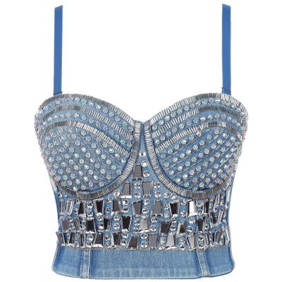 China Fashion Lingerie Stage Dress Drill Denim Corset Bra Top for sale