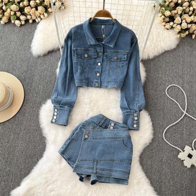 Cina Yk2 Fashion Suit Women′s High-Waisted Short Denim Jacket Shorts Set a due pezzi in vendita