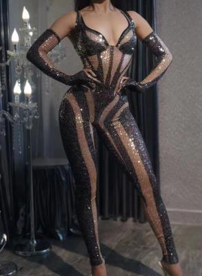 China Black Sequin Sexy Leotard Jumpsuit Female Singer Performance Stage Costume for sale